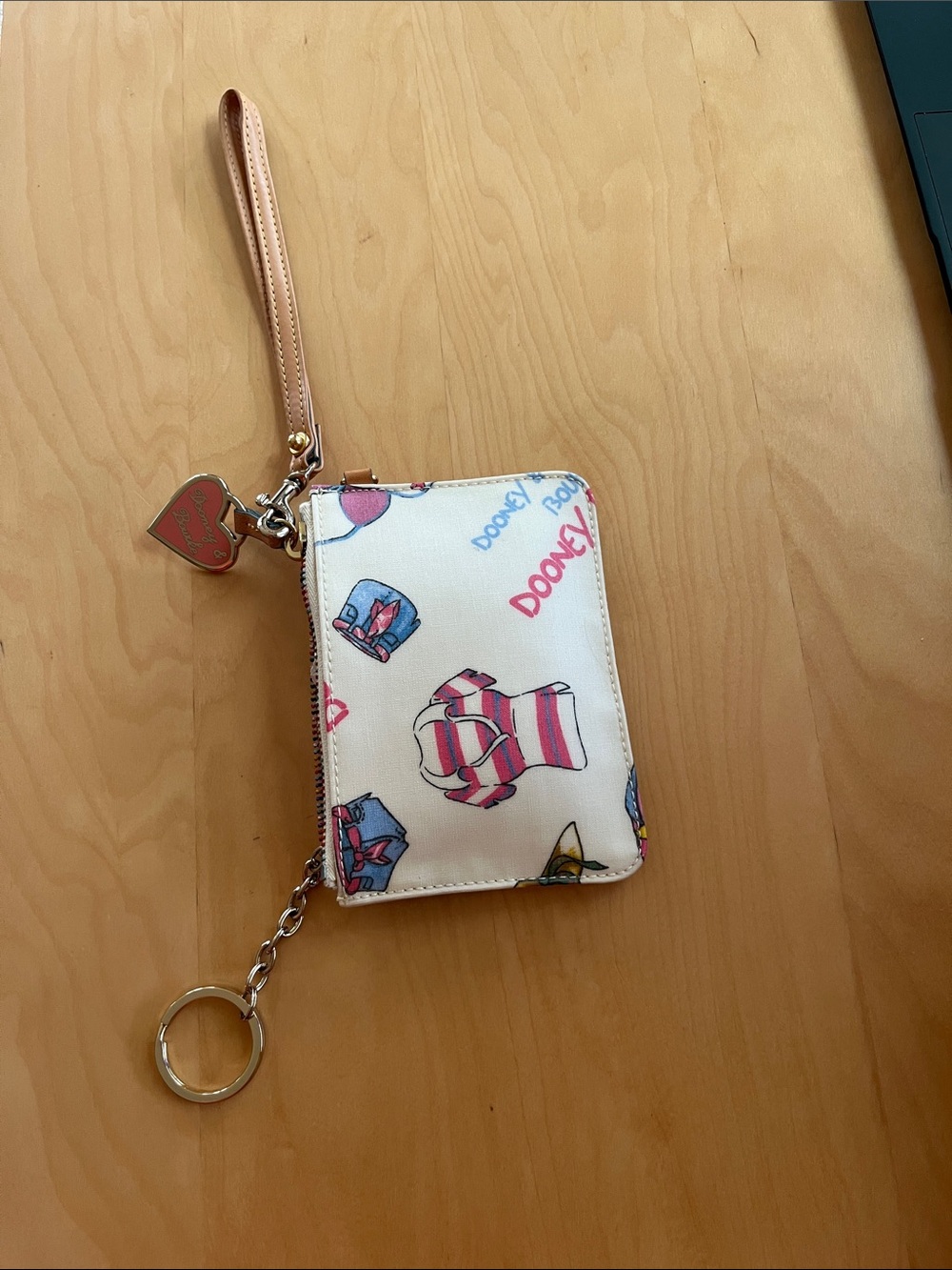 Dooney & Bourke Cream Wallet with Pink and Blue Motif and Heart Charm - Picture 2 of 11